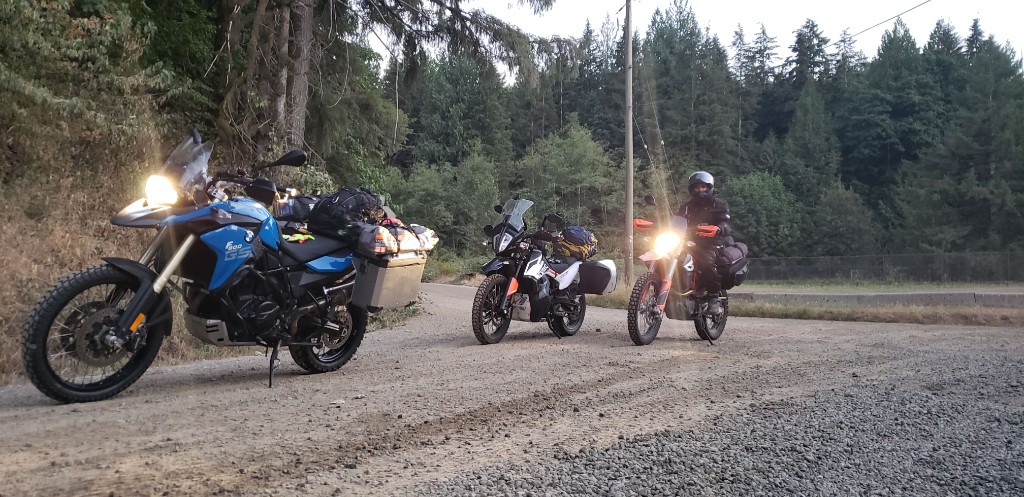 F800GS on a gravel road with other adventure bikes